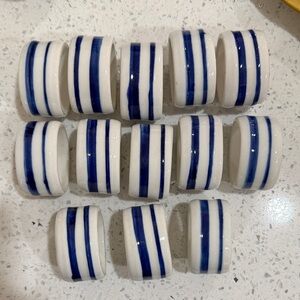 Nautical Double Blue Striped Ceramic Napkin Rings - Set of 13